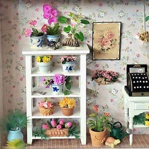 Flower Shop Diorama - 1:12 Scale Miniature Dollhouse Roombox - A Handmade, Completed Interior (not DIY) Florist Shop Shadowbox!
