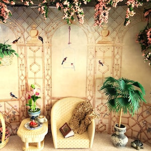 A Book Nook on the Terrace Diorama - 1:12 Scale Miniature Dollhouse Roombox - Handmade and Completed (not DIY) Shadowbox!