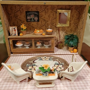 Hotel Bakery in a Book - CUSTOM ORDER Diorama - Handmade 1:12 Scale Miniature Shelf Insert Bake Shop - A Completed Roombox Scene, not DIY!