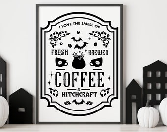 Spooky Coffee House Sign / Witchy Kitchen / Halloween Wall art / Spooky Decor / Printable Wall art / Witchy Coffee bar Sign