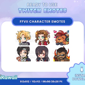 FFVII Remake Emote set for Twitch streamers, youtube, Discord, FFVII Twitch Emotes, Final Fantasy, Cloud, Tifa, Aerith, Rebirth Emotes