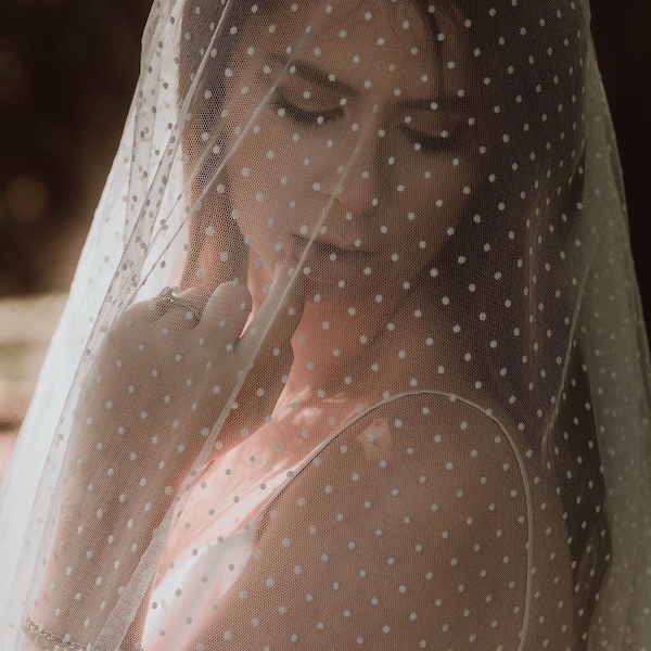 Polka Dot Veil Dotted Tulle Veil Spot Veil Cathedral Swiss Dot Spot Tulle Bridal Veil Dotted Wedding Veil Vintage Inspired Dot Veil Ivory