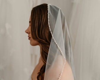 Pearl Mantilla Wedding Veil Pearl Edge Bridal Veil Off White Pearl Veil Embellished Veil Vintage Pearl Luxury Pearl Cap Veil Heirloom Veil