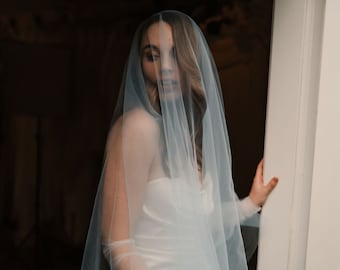 Colour Wedding Veil Light Blue Veil Blusher Blue Wedding Veil Las Vegas Veil Dusty Blue Veil Baby Blue Bridal Veil Alternative Rock n Roll