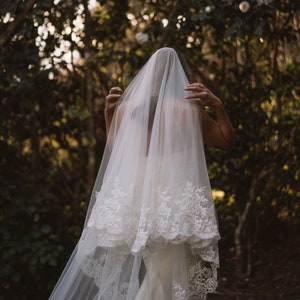 Lace Wedding Veil Wide Lace Blusher Veil Double Scalloped Edge Two Tier Veil Custom Veil Ivory Vintage Heirloom Veil Lace Edge Luxury Veil