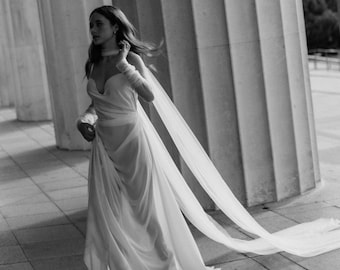 Bridal Scarf Neck Tie Long Scarf Veil Neck Scarf Tulle Bridal Scarves Soft Ivory Drape Wedding Wrap Modern Narrow Necktie Shoulder Cape Veil