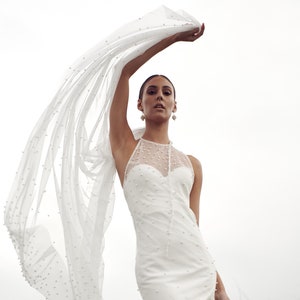 Pearl Wedding Veil Floor Length Embellished veil Scattered pearl veil Custom veil Luxury Bohemian Veil Drop Veil Unique Vintage Bridal Veil