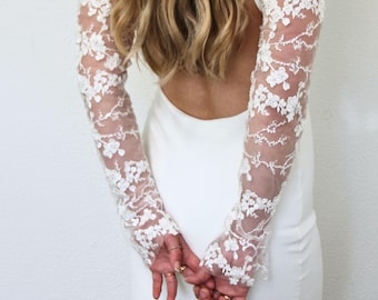 Beaded Lace Wedding Dress Sleeves Lace Bridal Sleeves Detachable Beaded Gloves Ivory Lace Fingerless Sleeve Sequin Sparkle Lace Gloves