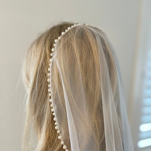 Voile de mariage mantille perle bord de perle couronne de mariée bandeau voile de perle vintage ivoire perle unique luxe casquette de perle voile voile héritage 3d