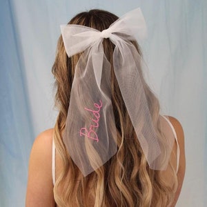 Pink Bow Bridal Veil Hair Bow Veil Custom Hens Party Veil Bow Pink Barbie Theme Party Bachelorette Short Veil Bride To Be Veil Bridal Bow