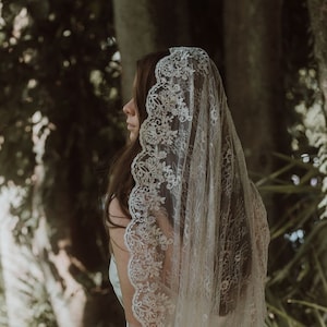 Bridal Mantilla Wedding Veil Full Lace Bridal Veil Lace Floral Veil Chantilly Lace Veil Embroidered Veil Lace on Lace Veil Boho Lace Veil