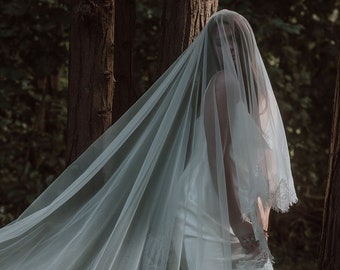 Chantilly Lace Veil Blusher Wedding Veil Lace Edge Blusher Veil Two Tier Bridal Veil Double Layer Veil Lace Double Veil Over the Face Veil