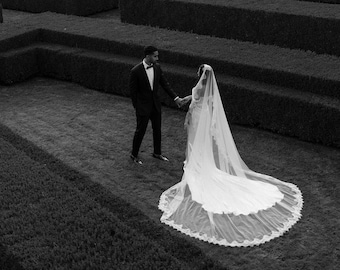 Lace Mantilla Wedding Veil Eyelash Lace Trim Veil Italian Tulle and Chantilly Lace Veil Harriett Falvey Mantilla Wedding Veil Soft Lace Edge
