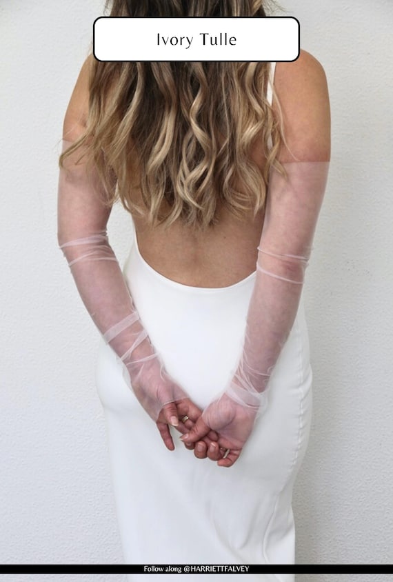 Tulle Fingerless Sleeves Bridal Gloves Stretch Ivory Tulle Sleeves For Wedding Dress Gloves Bride Tulle Sleeve Long Wedding Glove Detachable