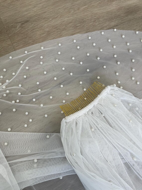 Pearl Veil Scattered Pearl Wedding Veil Embellished Veil  display picture 1