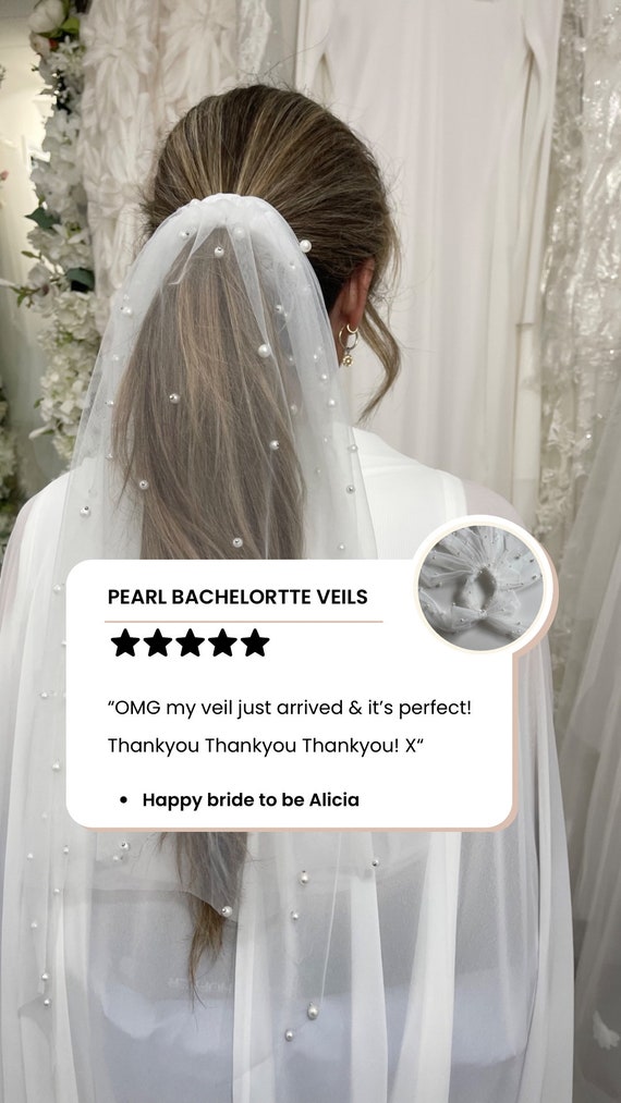 Pearl Wedding Veil Bachelorette Party Veil Bow Bridal Shower  display picture 2
