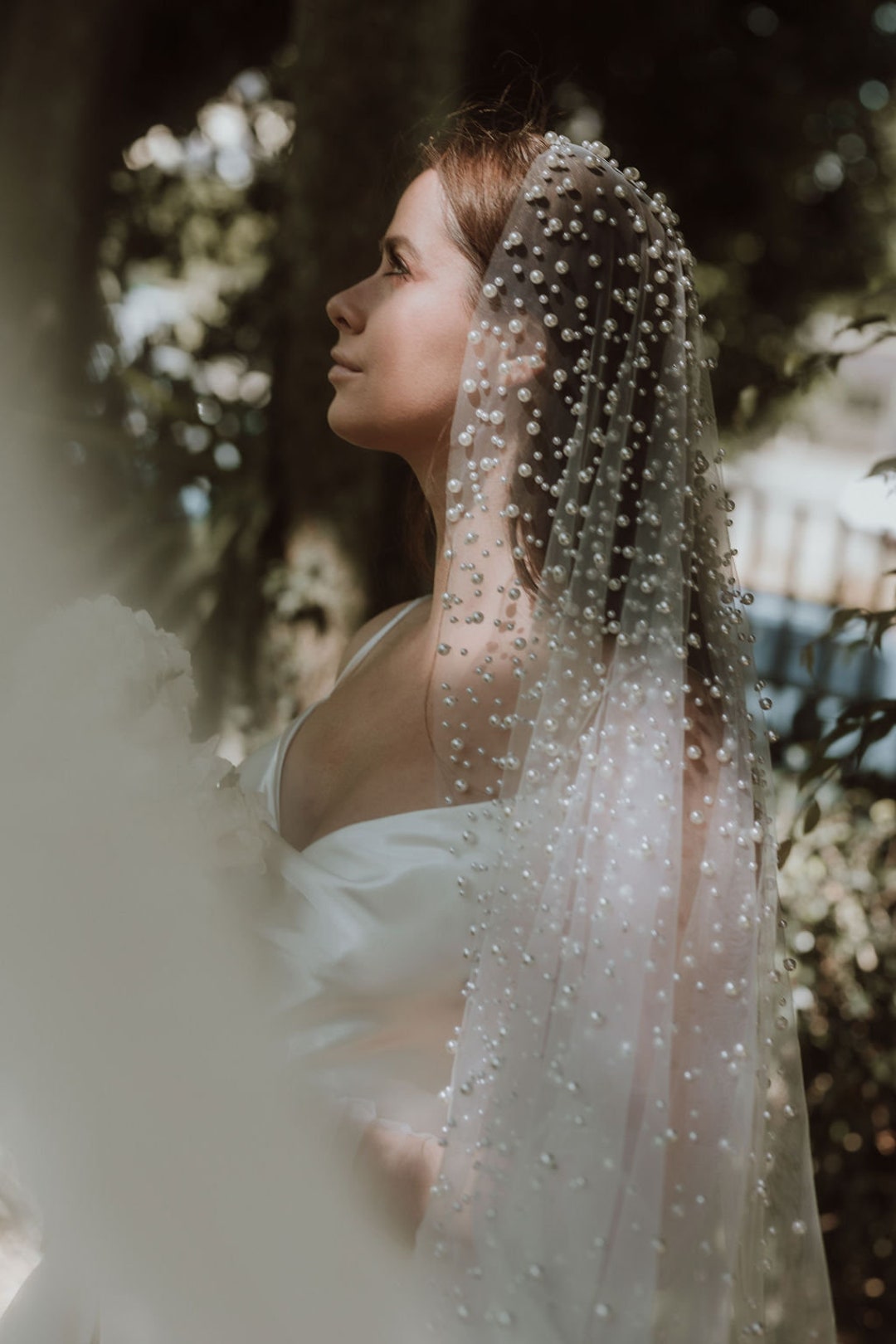 Pearl Mantilla Veil Vintage Pearl Wedding Veil Juliet Cap 
