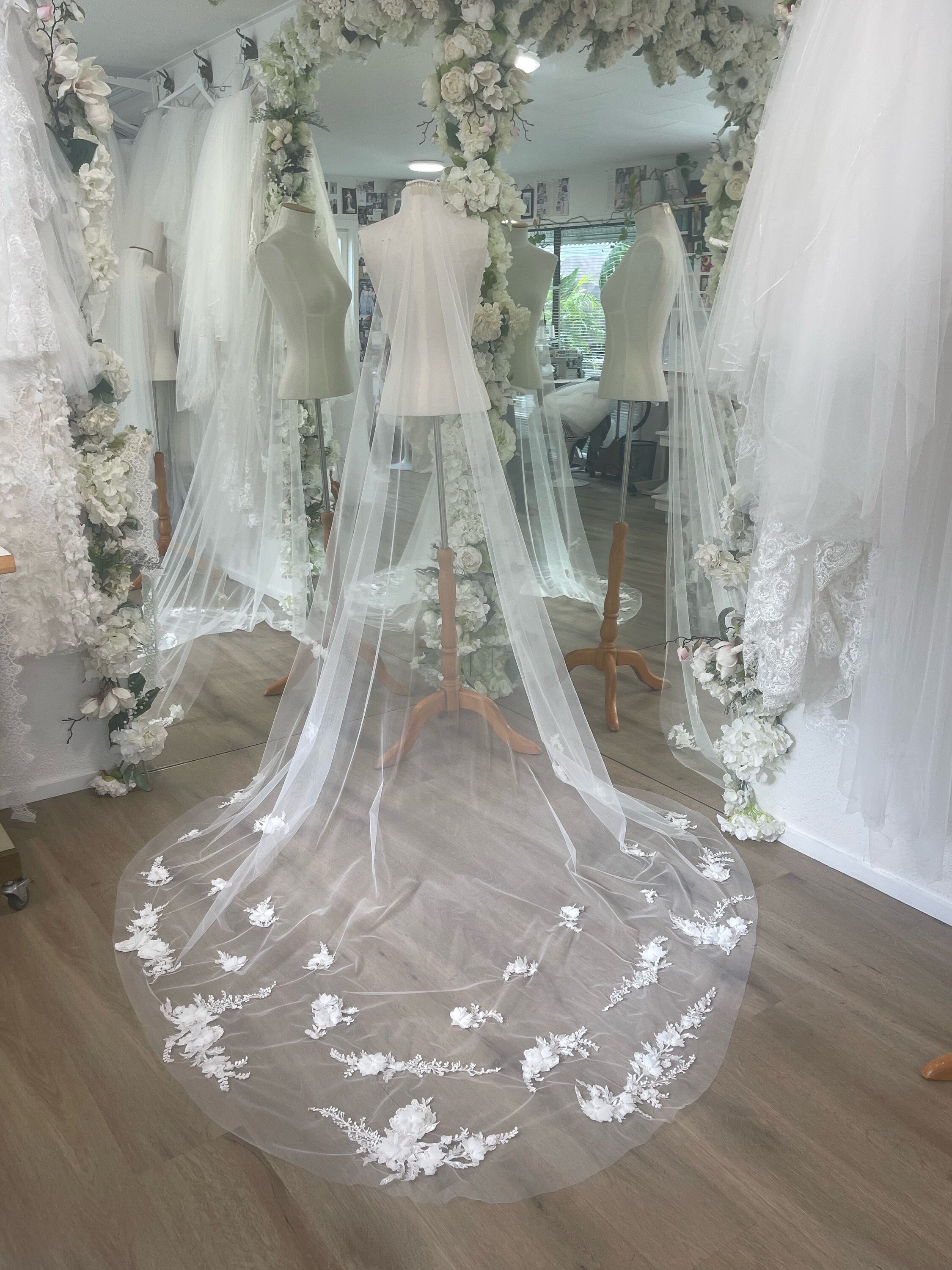 Lace Wedding Veil Luxury Lace Flower Veil 3d Pearl 