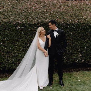 Vory Tulle Champagne Lace Long Cathedral Weddng Brdal Vel