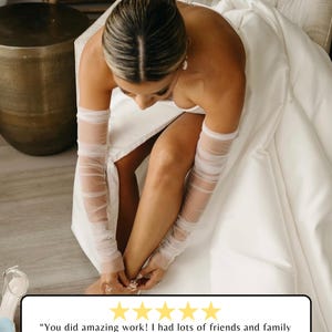 Extra Long Tulle Sleeves Fingerless Wedding Glove Bridal Tulle Gloves Ruched Sleeves Gathered Tulle Bridal Sleeve Sheer Wedding Ivory Gloves image 6