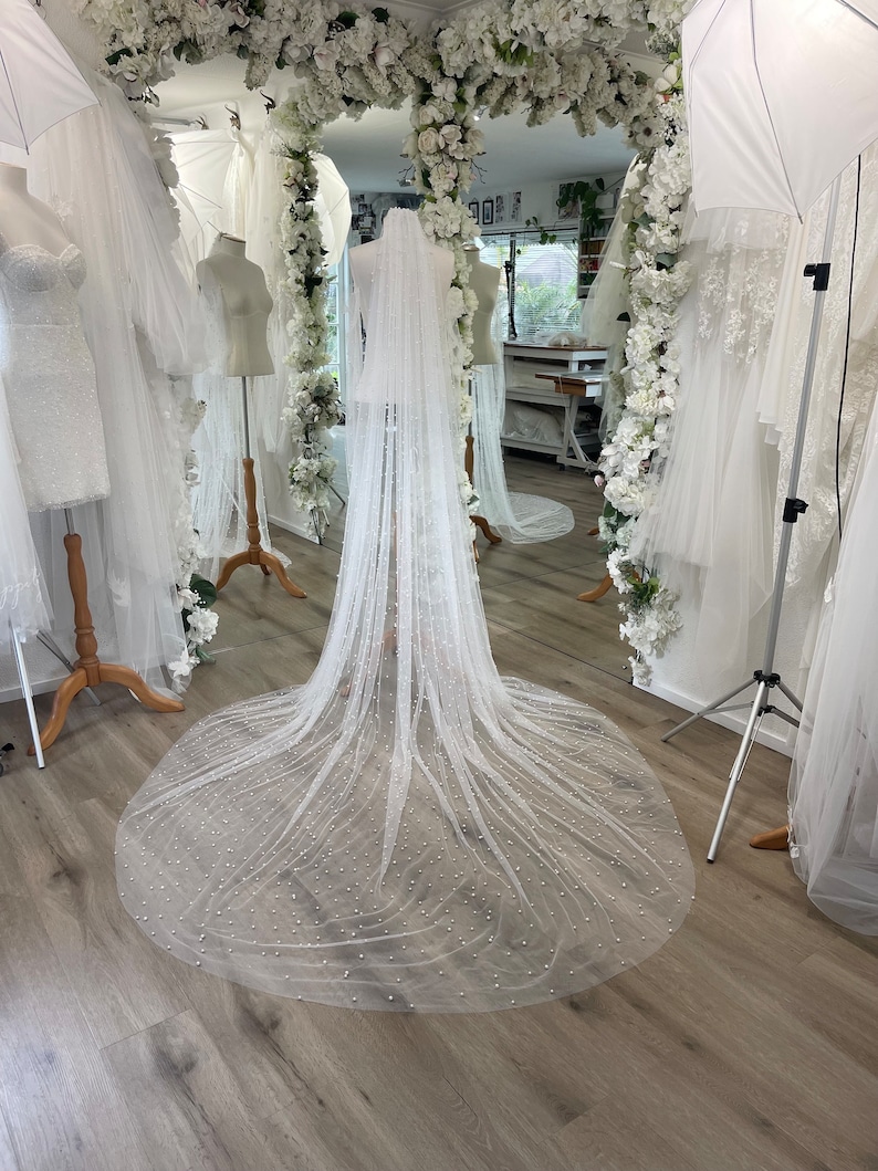 Pearl Wedding Veil Scattered Pearl Veil Embellished Veil Unique Luxury Pearl Bridal Veil