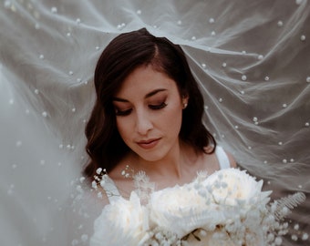 Harriet Falvey Scattered Luxury Pearl Veil - Cathedral Length Pearl Wedding Veil Scattered Pearl Veil Embellished Veil  main image 4