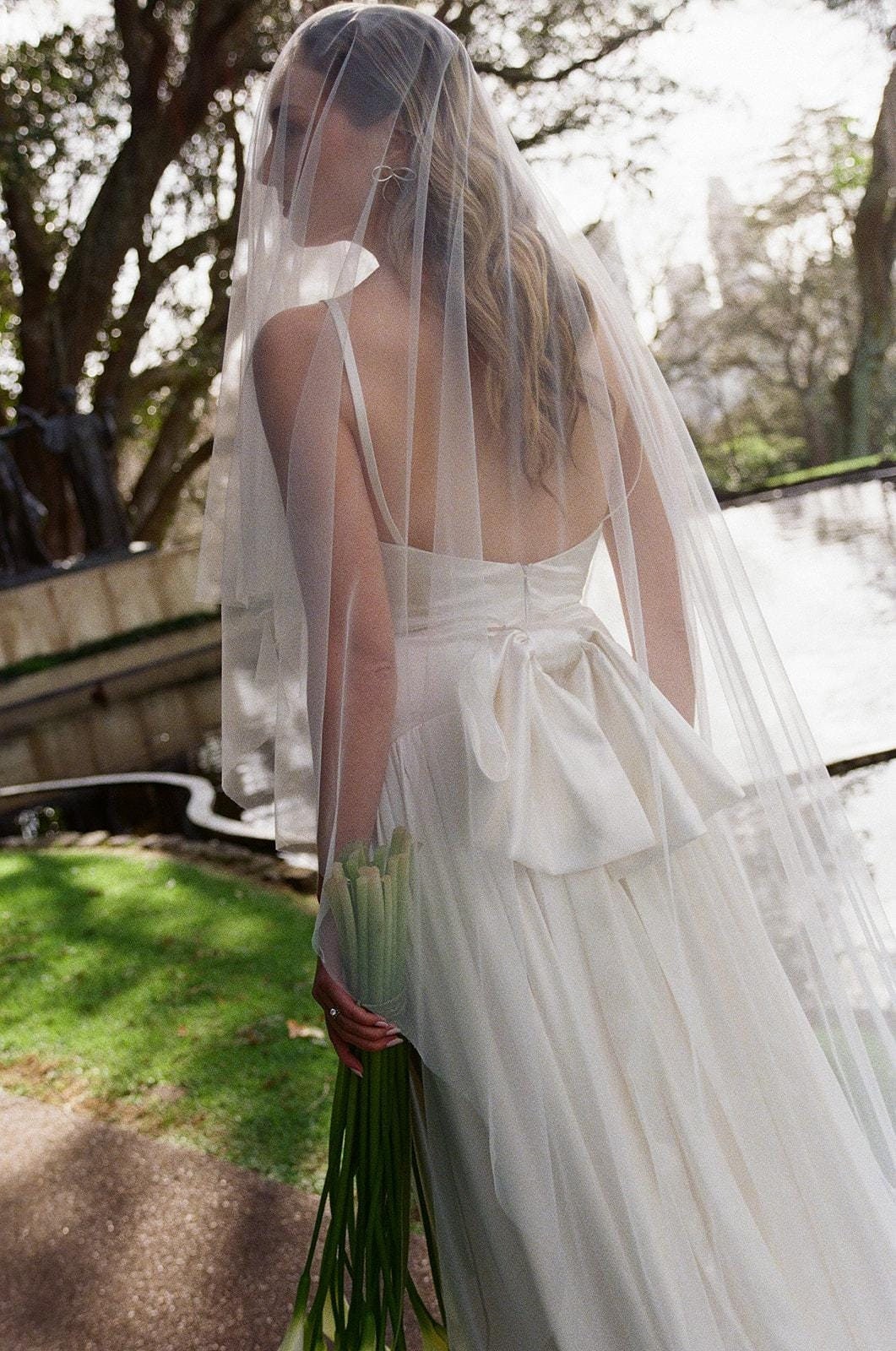 Tulle Blusher Veil Two Tier Bridal Veil Ivory Blusher  display picture 1