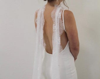 Chantilly Lace Bridal Scarf Lace Neck Tie Long Lace Scarf Veil Neck Scarf Ivory Lace Bridal Scarves Narrow Lace Necktie Bridal Lace Scarf