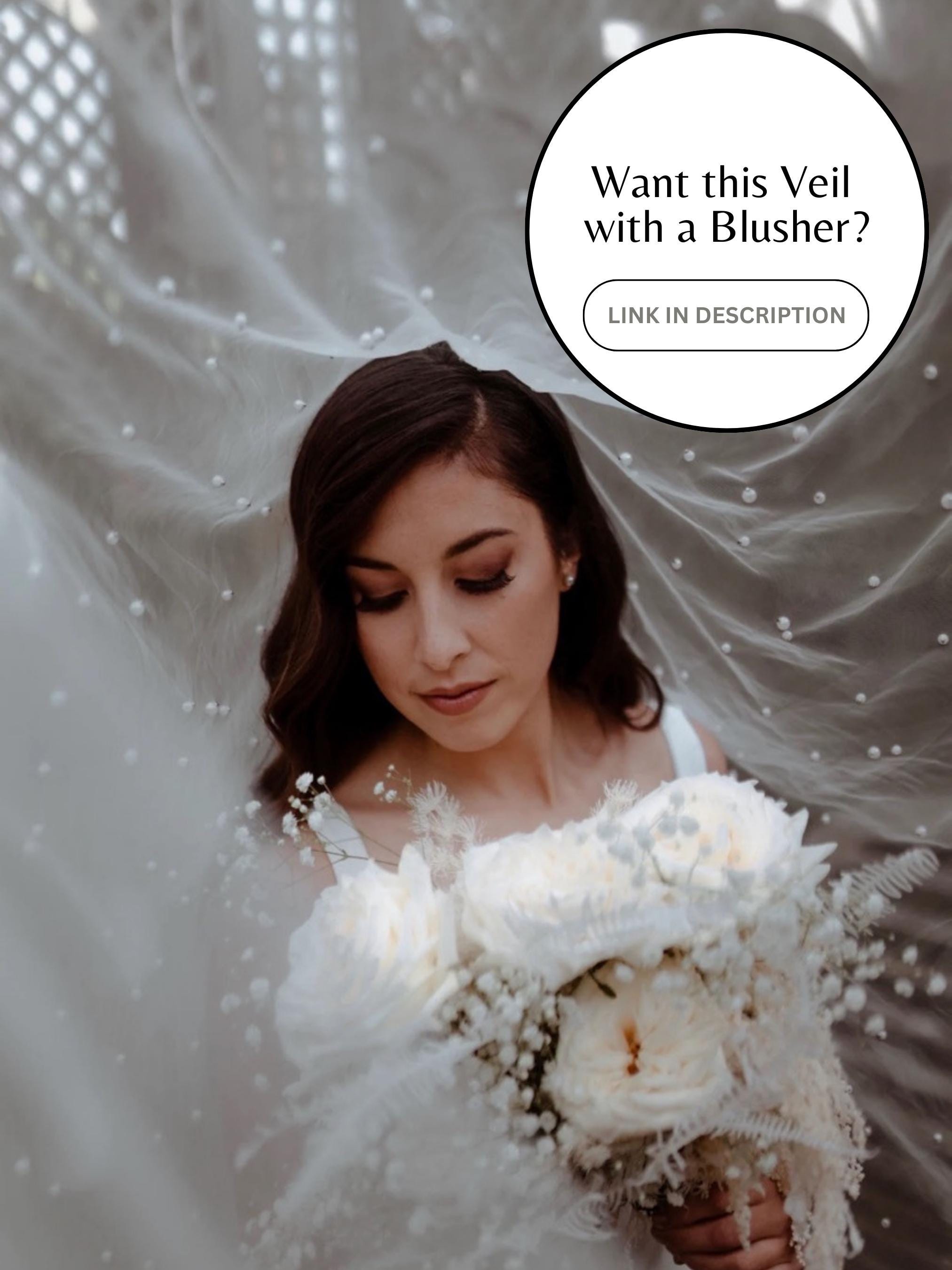 Pearl Wedding Veil Scattered Pearl Veil Embellished Veil  display picture 3