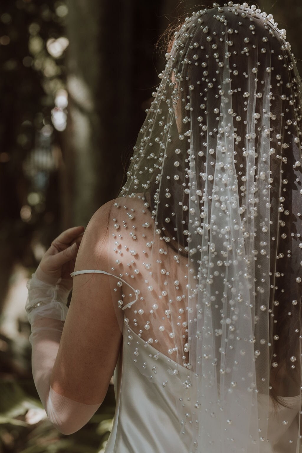 Pearl Mantilla Veil Vintage Pearl Wedding Veil Juliet Cap  display picture 1