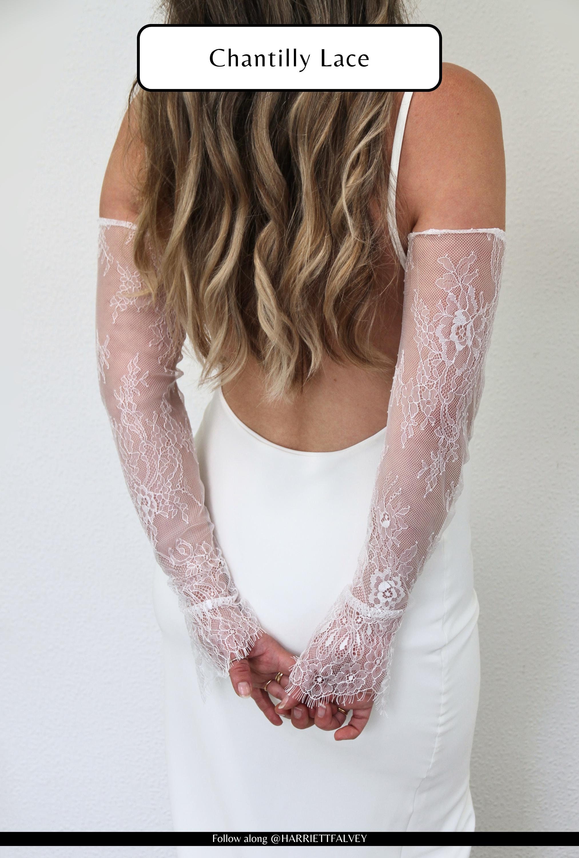 Chantilly Lace Bridal Gloves Fingerless Edge Lace Bridal Sleeves Wedding Dress Gloves Detachable Sleeves Bridal Dress Glove Wedding Vintage