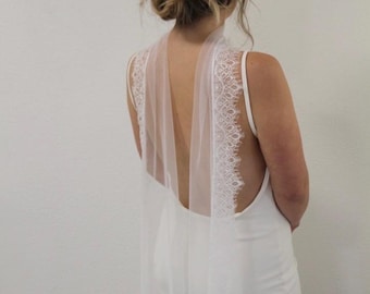 Lace Edge Bridal Scarf Lace Wedding Scarf Veil Neck Scarf Tulle Bridal Scarves Soft Ivory Lace Wedding Wrap Narrow Lace Necktie Veil