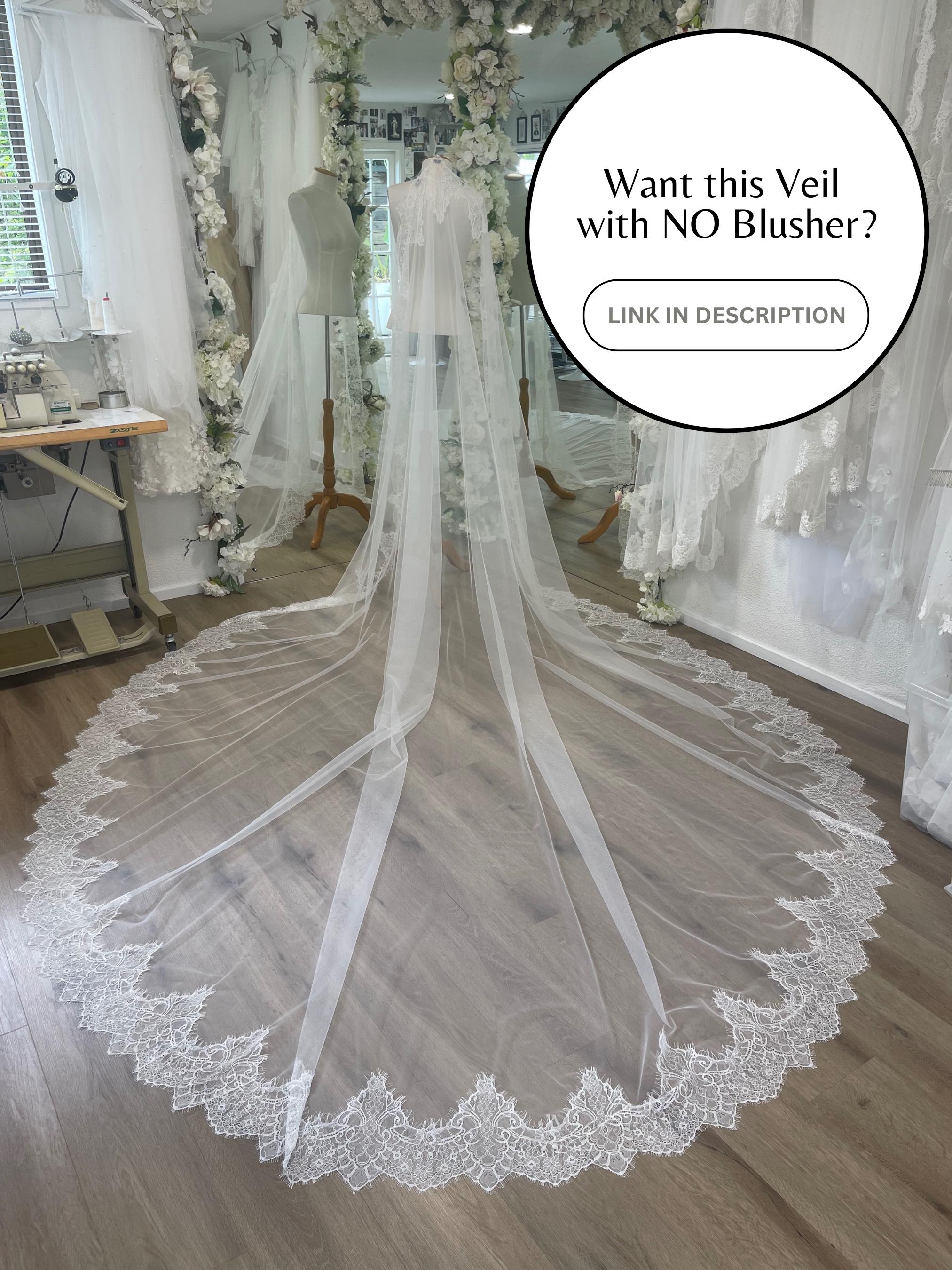 Cascading Lace Edge Veil Blusher Lace Veil Lace Cathedral  display picture 1