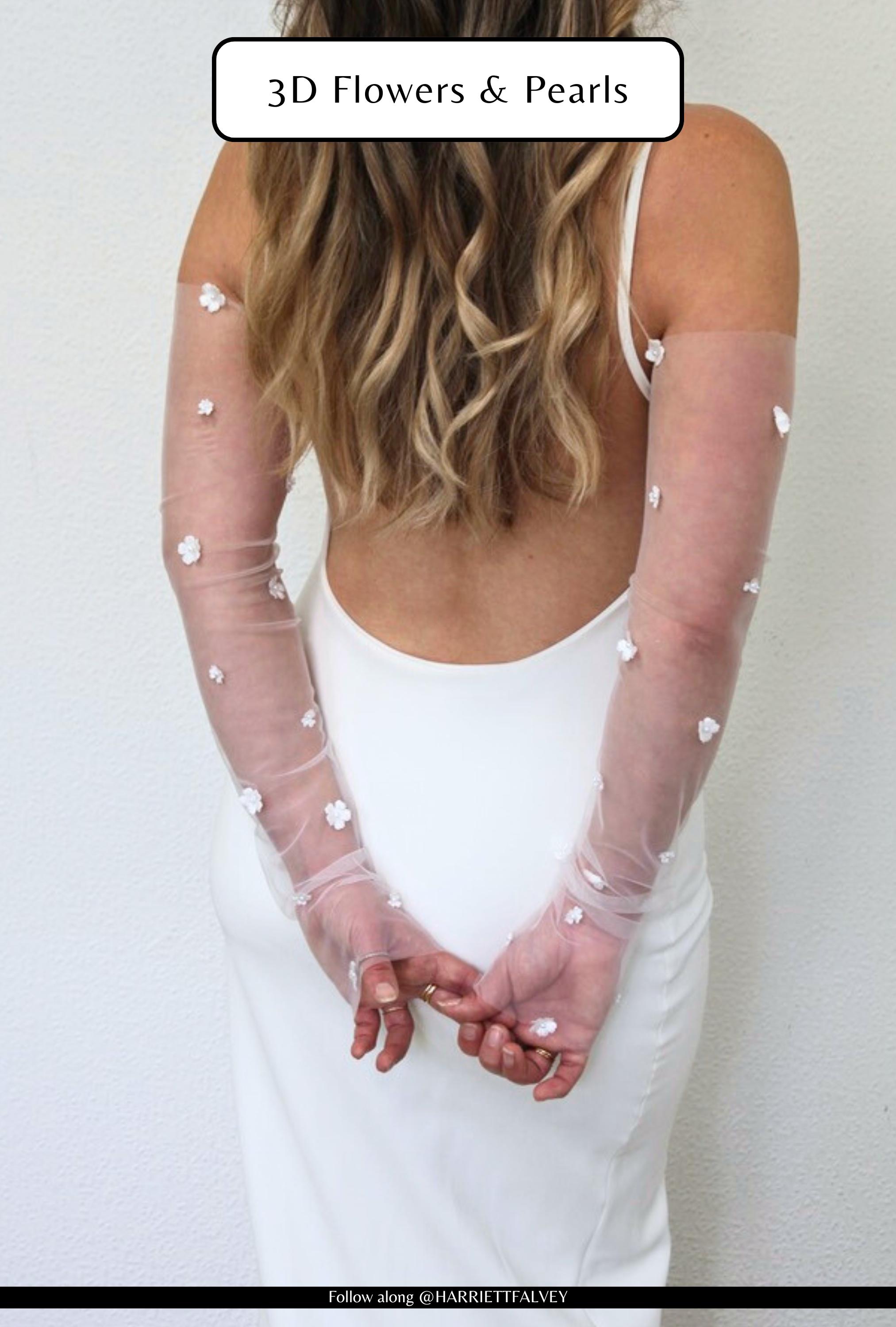 Flower Bridal Sleeves Wedding Dress Sleeve Floral Fingerless Gloves Bridal Pearl Wedding Glove Bridal Sleeve Floral Wedding 3d Flower Glove