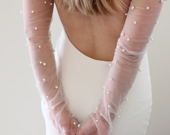 Pearl Bridal Sleeves Pearl Tulle Glove Harriett Falvey Sleeves Fingerless Gloves For Wedding Dress Pearl Bridal Gloves Ivory Wedding Sleeves