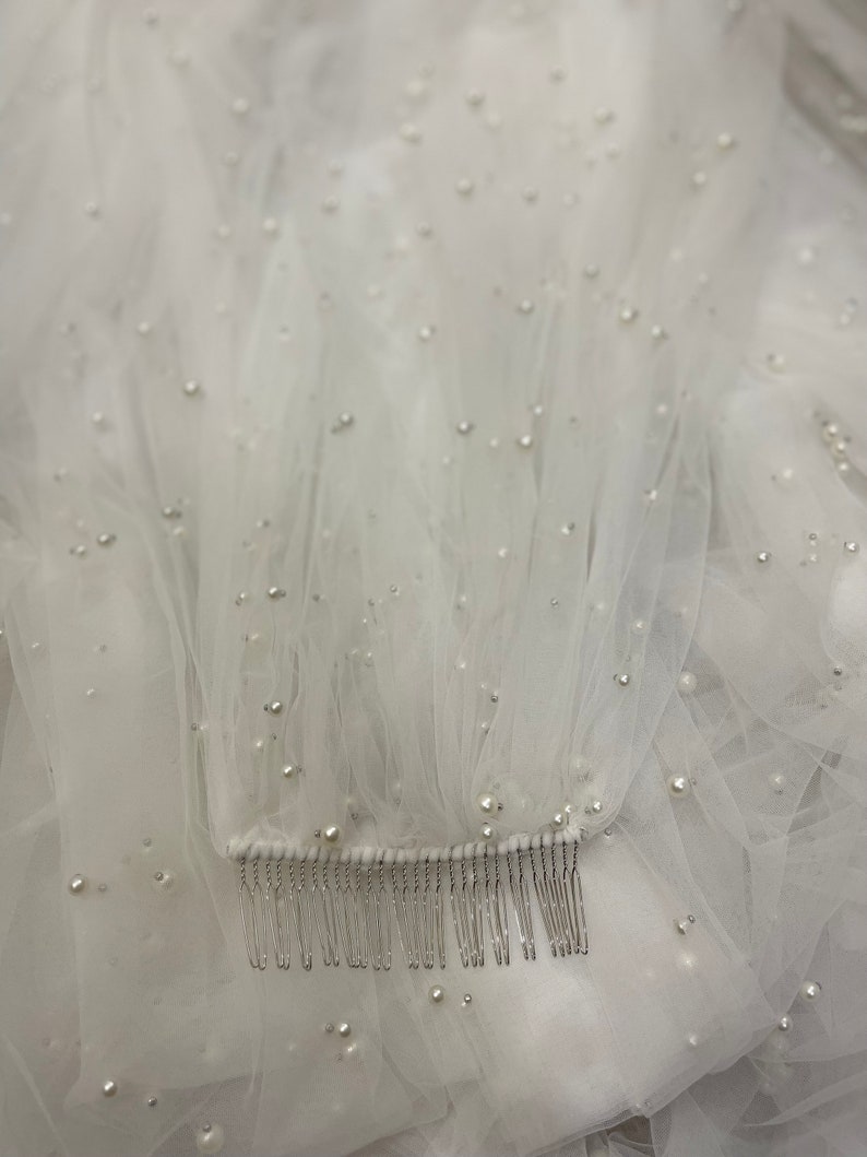 Pearl Wedding Veil Scattered Pearl veil Embellished Veil Unique Luxury Pearl Bridal Veil Waltz Floor Chapel Cathedral length