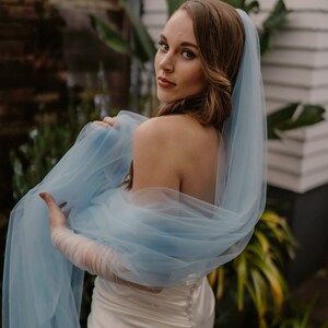 Blue Veil Light Blue Wedding Veil Blue Bridal Veil Coloured Veil Something Blue Long Cathedral Baby Blue Veil Dusty Blue Pastel Short Veil