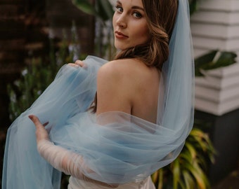 Coloured Veil Blue Wedding Veil Light Blue Bridal Veil Las Vegas Wedding Accessory Long Wedding Veil Blue Modern Wedding Veil Baby Blue Soft