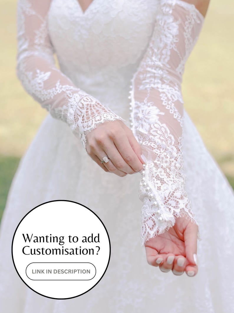 Lace Bridal Sleeves Scollop Lace Edge Gloves Detachable Wedding Dress Sleeves Fingerless Bridal Gloves Ivory Chantilly Lace Sleeves Wedding