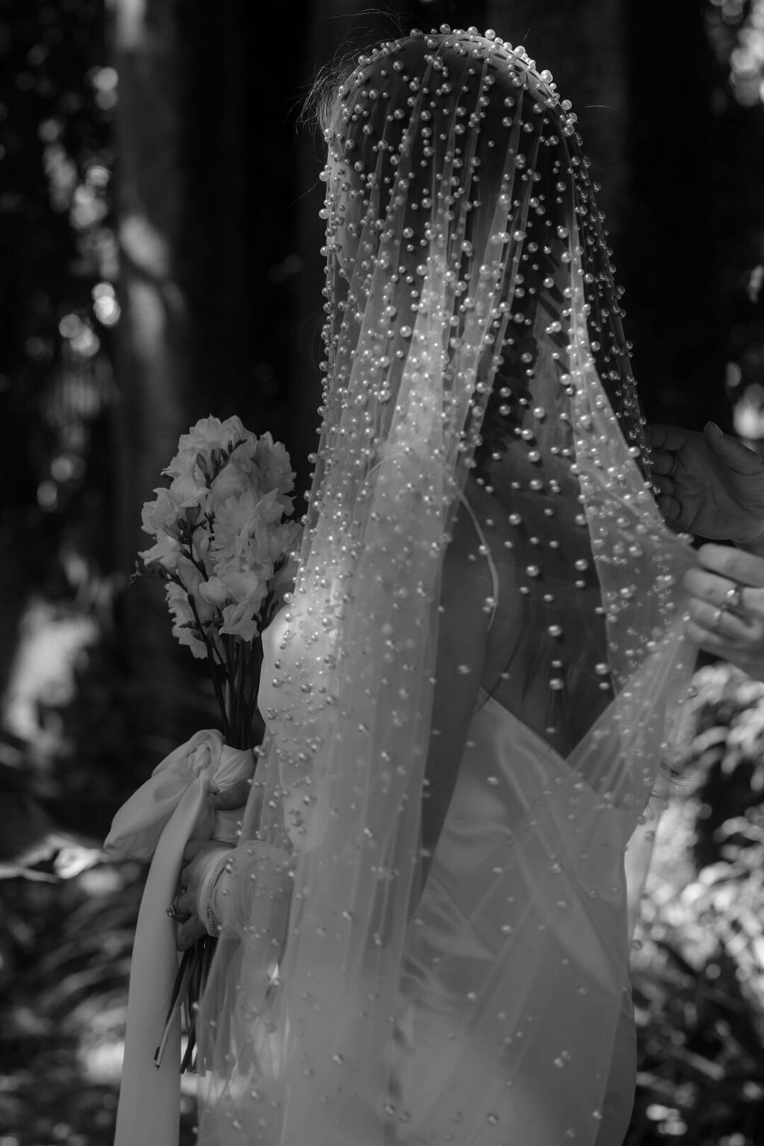 Mantilla Pearl Veil Condensed Pearl Edge Bridal Veil With  display picture 1