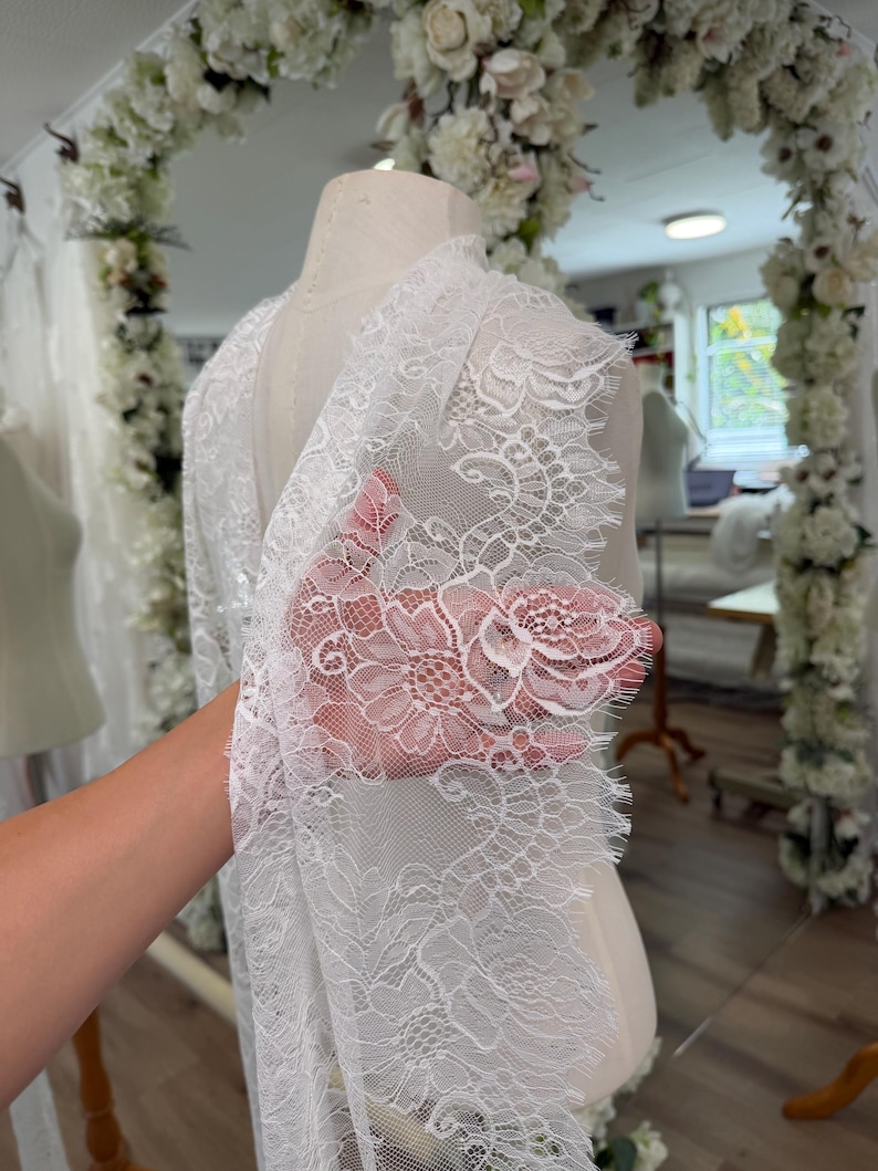 Lace Bridal Scarf Ivory Soft Eyelash Neck Scarf Lace Wedding Accessory Gift Chantilly Lace Scarf Neck Wrap Scarves Full Lace Shawl Wrap image 3