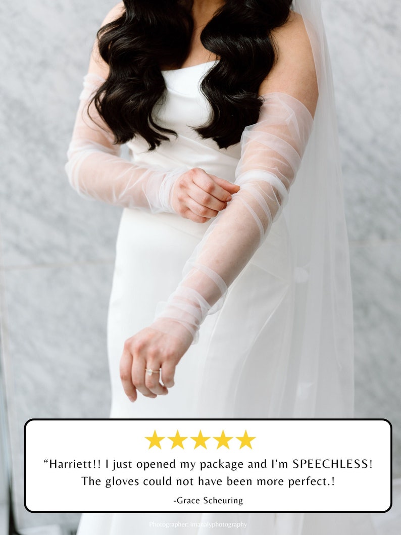 Extra Long Tulle Sleeves Fingerless Wedding Glove Bridal Tulle Gloves Ruched Sleeves Gathered Tulle Bridal Sleeve Sheer Wedding Ivory Gloves