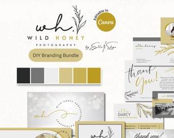 Branding Bundle Wild Honey Bohemian DIY Canva Boho Logo Templates, Editable Business Cards, Thank You Cards, Branded Social Media Resources