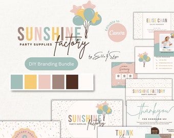 Branding Bundle Sunshine Factory DIY Canva Pastel Logo Templates, Editable Business Cards, Thank You Cards, Branded Social Media Resources