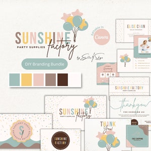 Branding Bundle Sunshine Factory DIY Canva Pastel Logo Templates, Editable Business Cards, Thank You Cards, Branded Social Media Resources