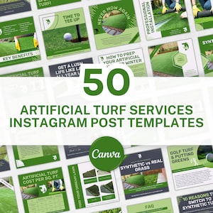 50 Artificial Turf Instagram Post Templates for Canva | Synthetic Grass Services Instagram Templates | Artificial Turf Install Social Media