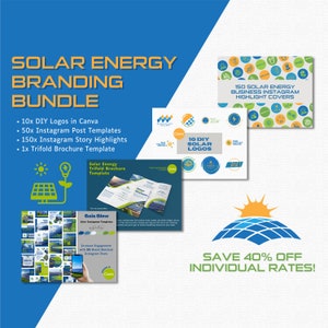 Solar Energy Business Bundle | Solar Contractor Brand Kit | Solar Installer Instagram & Logo Canva Templates | Instagram Highlight Covers