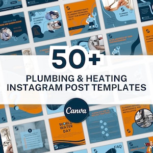 50+ Plumbing & Heating Instagram Post Templates for Canva - Plumbing Business Instagram - Plumber Social Media - Contractor Instagram Posts