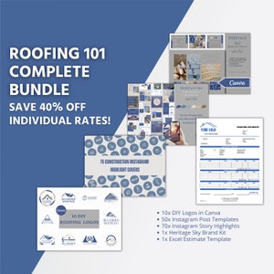 Complete Roofing Business Bundle | Roofing 101 Bundle | Canva Roofer Instagram & Logo Templates | Excel Roofing Estimate | Story Highlights