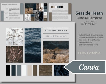 Paleta de marcas Seaside Heath, paleta de colores Canva editable con códigos hexadecimales, kit de marca para pequeñas empresas, plantilla Canva de guía de estilo sencilla